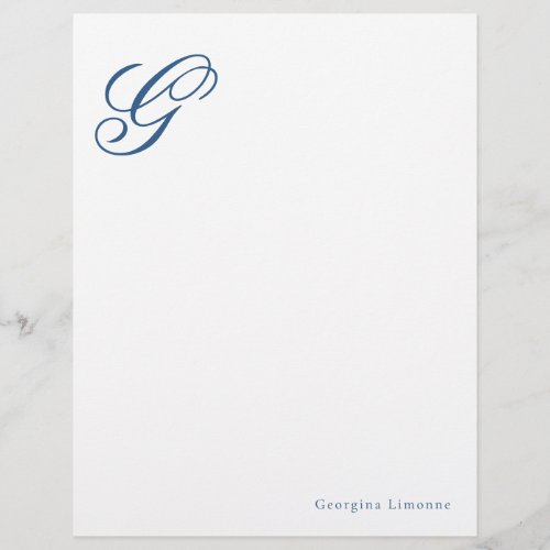 Elegant Script Monogram Navy Blue Letterhead