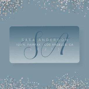 Elegant Script Monogram Ombre Blue Return Address Label