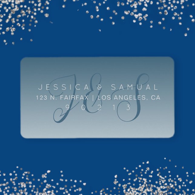 Elegant Script Monogram Ombre Blue Return Address Label (Creator Uploaded)