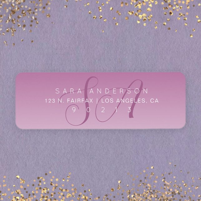 Elegant Script Monogram Ombre Mauve Return Address Label (Creator Uploaded)