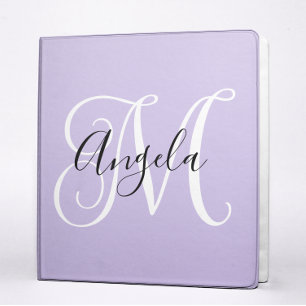 Elegant Script Monogram Pale Lavender 3 Ring Binder