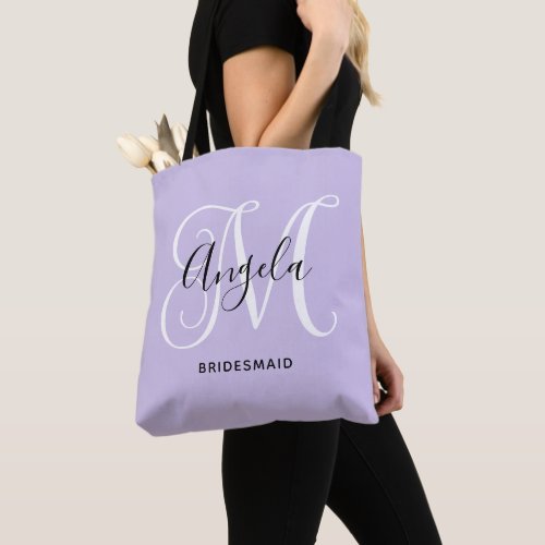 Elegant Script Monogram Pale Lavender Bridesmaid Tote Bag