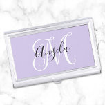 Elegant Script Monogram Pale Lavender Business Card Case<br><div class="desc">Create your own elegant monogrammed pale lavender business card holder.
Customize the black and white personalized monogram … including font colors,  calligraphy styles and sizes.
A dark purple instead of the black would be lovely.
You can adjust the size and placement of your monogram if it is extra decorative.</div>