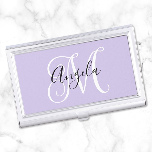 Elegant Script Monogram Pale Lavender Business Card Case (Create your own girly monogrammed business card case for her.)