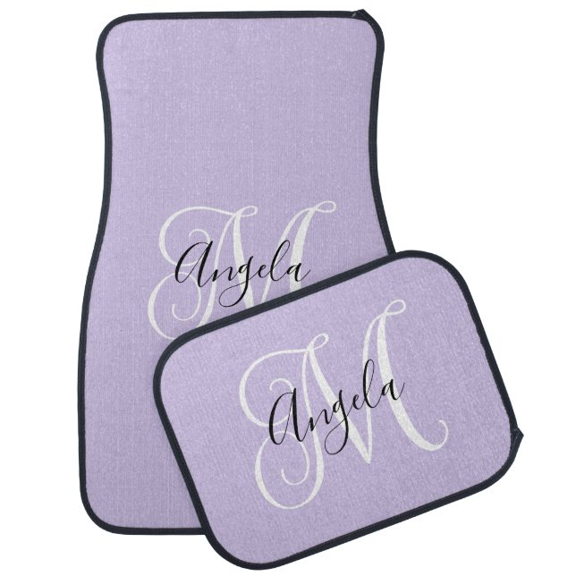 Elegant Script Monogram Pale Lavender Car Floor Mat (Set)