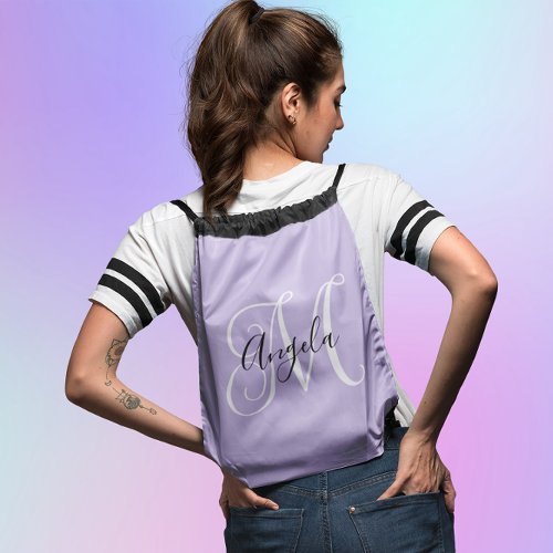 Elegant Script Monogram Pale Lavender Drawstring Bag