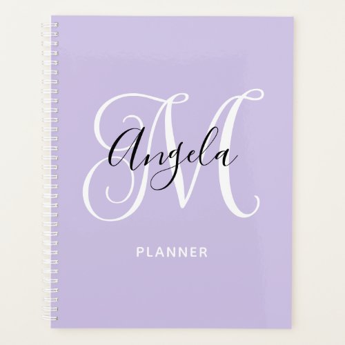 Elegant Script Monogram Pale Lavender Planner