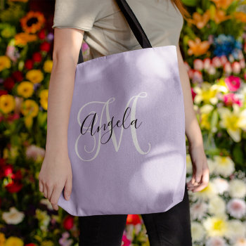 Elegant Script Monogram Pale Lavender Tote Bag by annaleeblysse at Zazzle