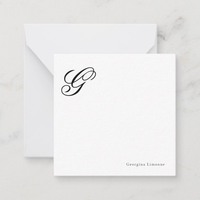 Elegant Script Monogram Personalized Note Card (Front)