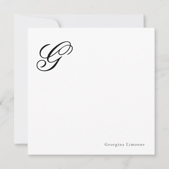Elegant Script Monogram Personalized Note Card (Front)