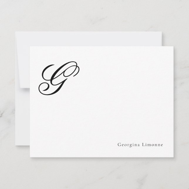 Elegant Script Monogram Personalized Note Card (Front)