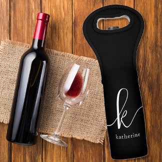Elegant Script Monogram Personalized Wine Bag