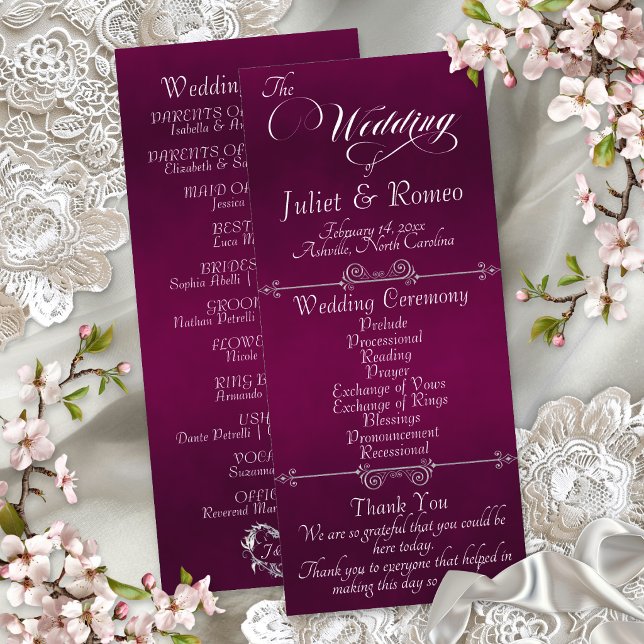 Elegant Script & Monogram - Plum Wedding Program (Creator Uploaded)