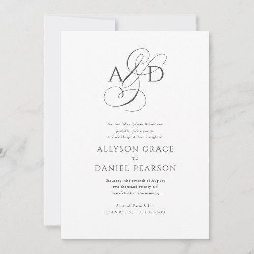 Elegant Script Monogram QR Code Classic Wedding Invitation