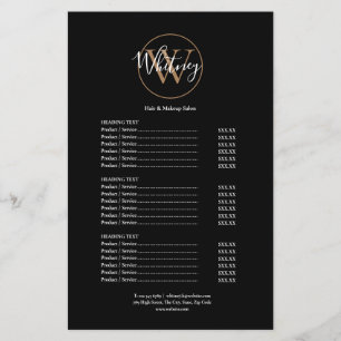 Elegant Script Monogram Salon Service Menu Flyer