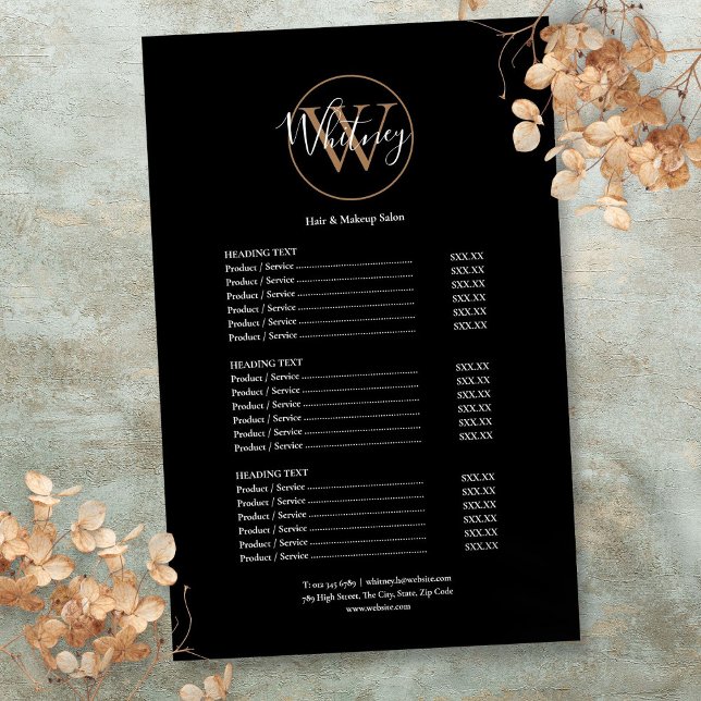 Elegant Script Monogram Salon Service Menu Flyer (Elegant Script Monogram Salon Service Menu Flyer)