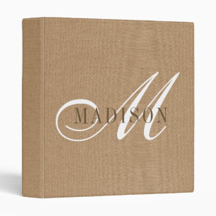 Elegant Script Monogram Sand Faux Linen 3 Ring Binder