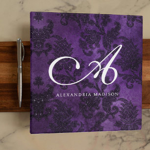 Elegant Script Monogram Vintage Violet Lace 3 Ring Binder