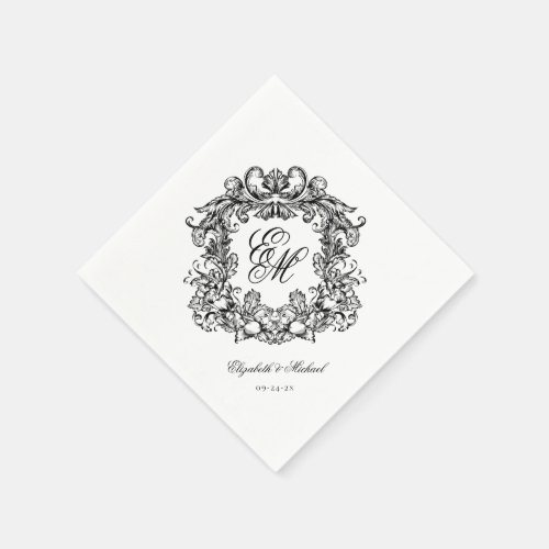 Elegant Script Monogram Wedding Crest Napkins