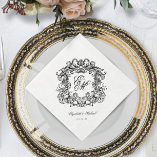 Elegant Script Monogram Wedding Crest Napkins