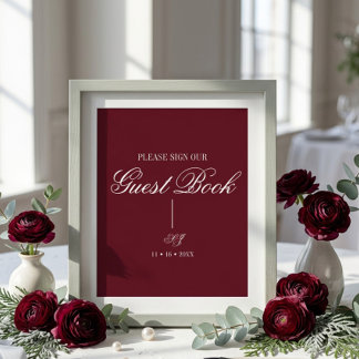 Elegant Script Monogram Wedding Guest Book Poster