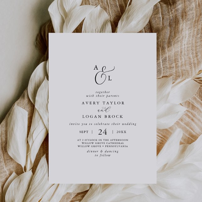Elegant Script Monogram Wedding Invitation (Creator Uploaded)
