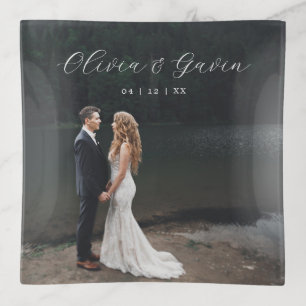 Elegant Script Monogram Wedding Photo Trinket Tray