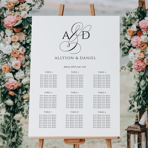 Elegant Script Monogram Wedding Seating Chart Foam Board