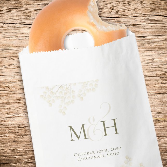 Elegant Script Monogram Wedding Treat Favor Bag (Wedding favor bag with elegant greenery and foliage.)