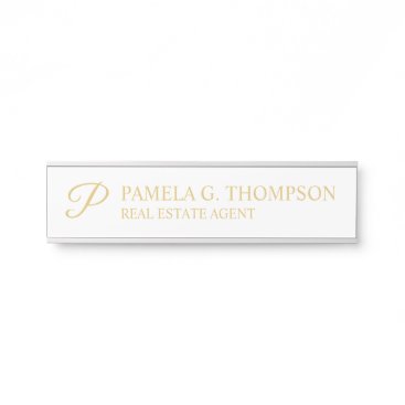 Elegant Script Monogram White and Gold Door Sign Elegant Script Monogram White and Gold Door Sign
