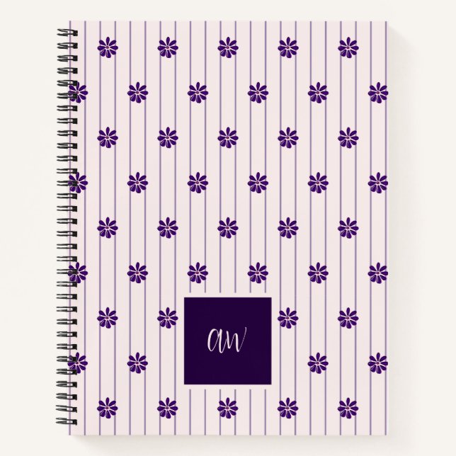 Elegant Script Monogrammed Indigo Flower Doodle Notebook (Front)