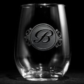 Elegant Script Monogrammed Stemless Wine Glass (Front)