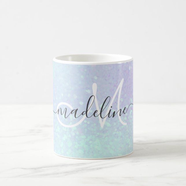 Elegant Script Monogrammmed Pastel Opal Coffee Mug (Center)