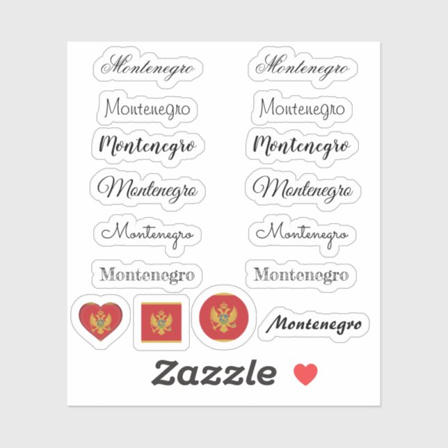 Elegant script Montenegro & Flag /name Set Sticker (Sheet)