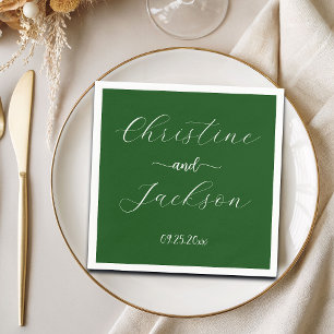 Elegant Script Moss Green Wedding Napkins