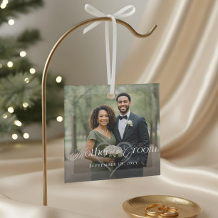 Elegant Script Mother of the Groom Photo Keepsake Glass Ornament