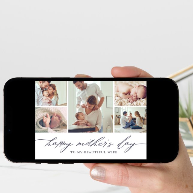 Elegant Script Mother's Day Photo Collage Card (Front Digital)