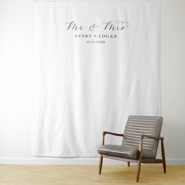 Elegant Script Mr and Mrs Wedding Photo Backdrop (In Situ)