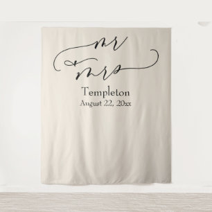 Elegant Script Mr & Mrs Cream Photo Backdrop