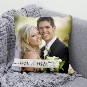 Elegant Script Mr. & Mrs. Wedding Date Keepsake Throw Pillow