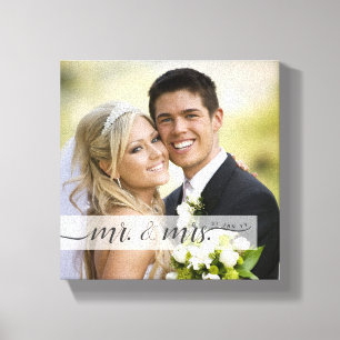 Elegant Script Mr. & Mrs. Wedding Date Occasion Canvas Print