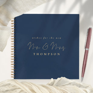 Elegant Script Mr Mrs Wedding Navy Gold Guest Book