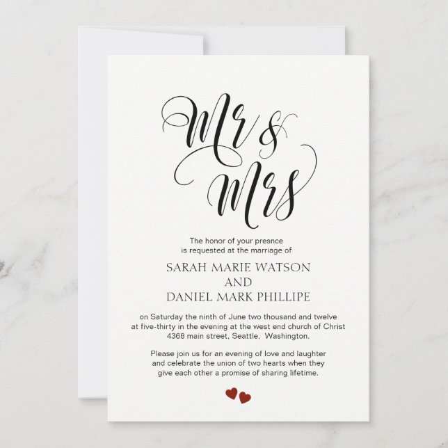 Elegant Script Mr & Mrs Wedding Typography Invite (Front)
