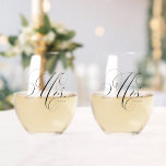 Elegant Script "Mrs and Mrs" Lesbian Couple Stemless Wine Glass<br><div class="desc">Personalize this design with your last name and a sweet message or special date on the back of the glass for a perfect wedding or anniversary gift.</div>