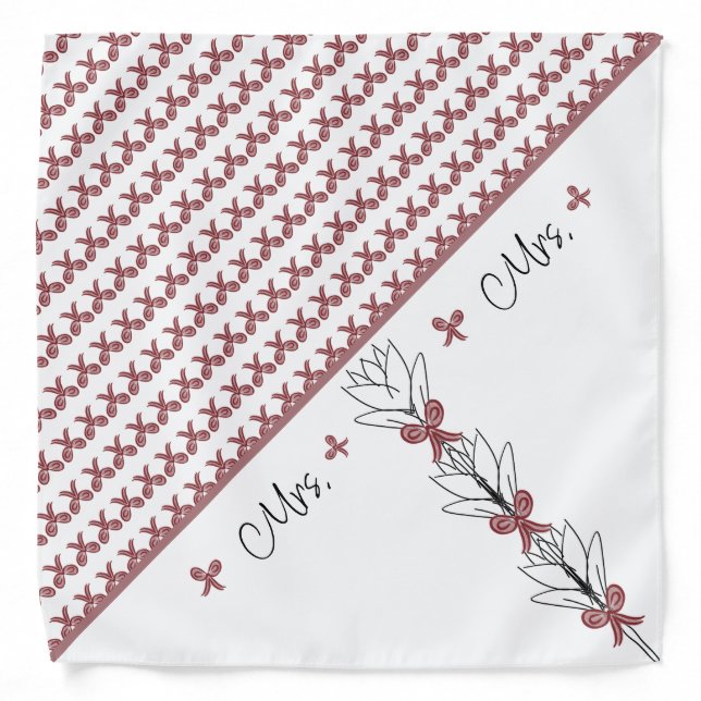 Elegant Script Mrs. Wife Flowers & Bows Bandana (Front)