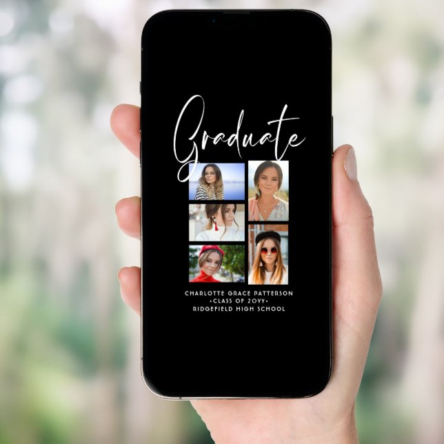Elegant Script Multi Photo Graduation Announcement (Front Digital)