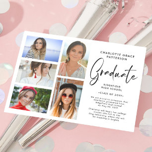 Elegant Script Multi Photo Graduation Announcement