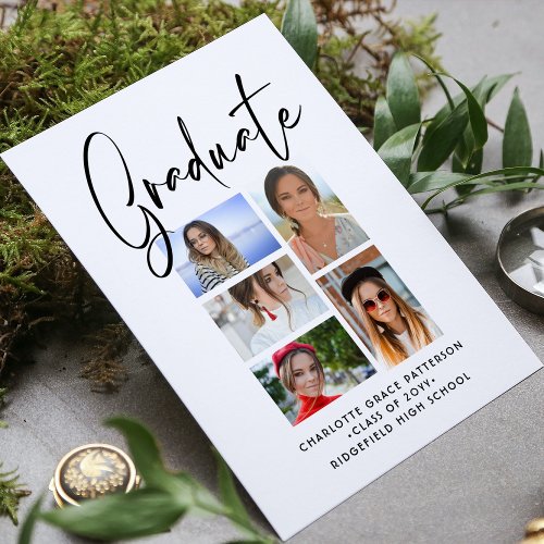 Elegant Script Multi Photo Graduation Announcement