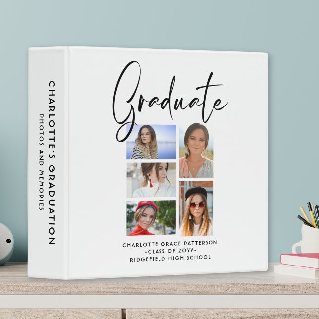 Elegant Script Multi Photo Graduation Graduate 3 Ring Binder (Creator Uploaded)