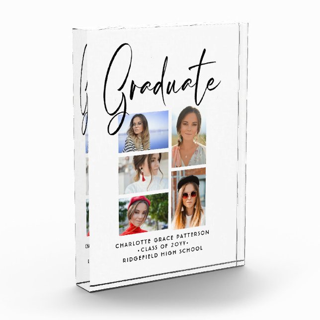 Elegant Script Multi Photo Graduation Graduate Acrylic Award (Left)